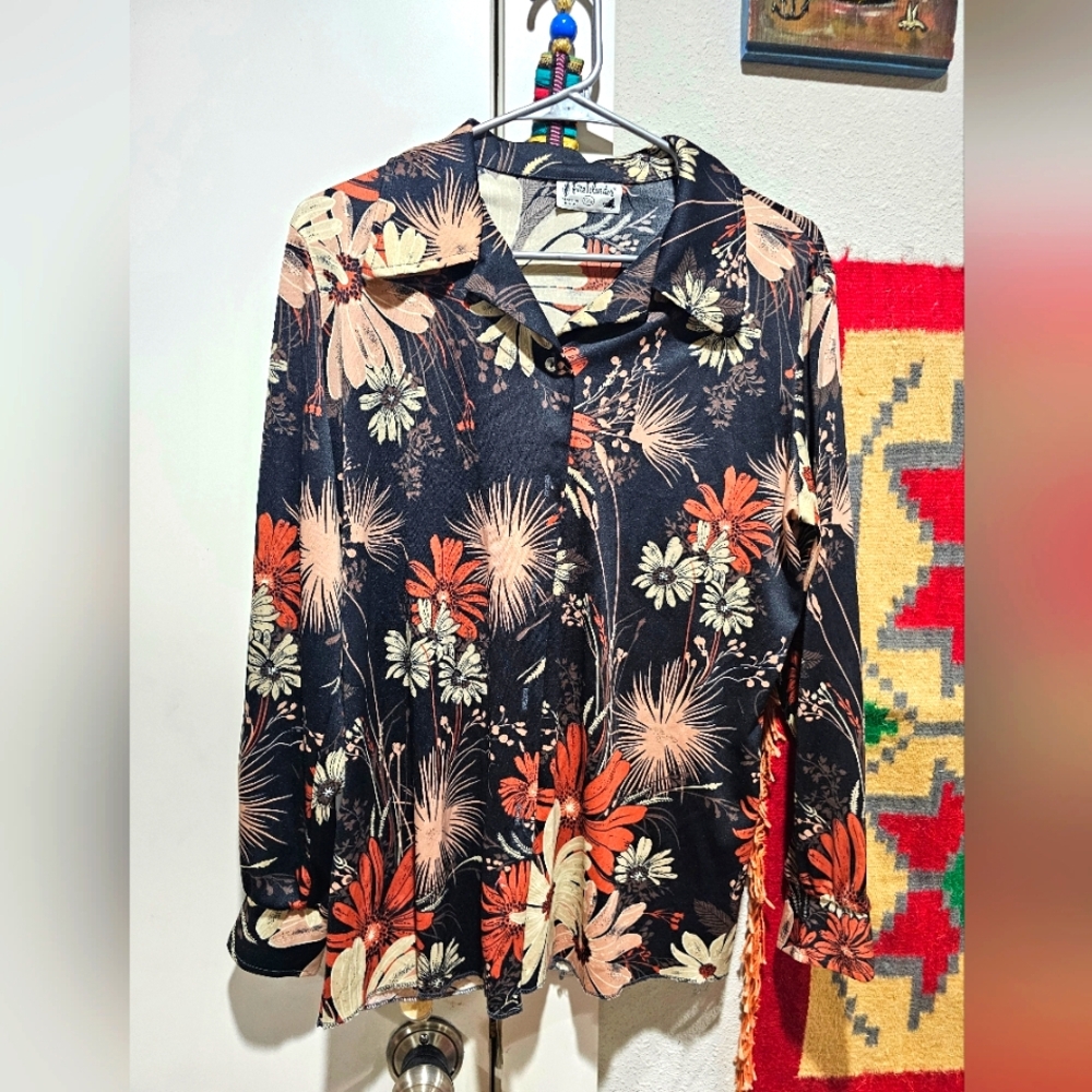 Vintage 70s Fire Islander Polyester Shirt 17/18